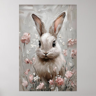 Floral Rabbit Portrait Print, Vintage Bunny Wall Poster