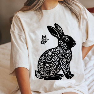 Floral Rabbit Silhouette With Butterfly Illustrati Tri-Blend Shirt