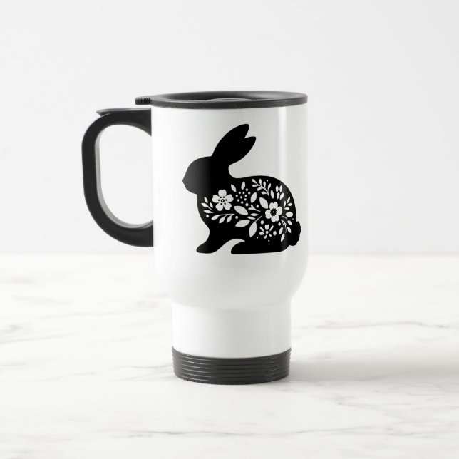 Floral Rabbit Stencil Mug – Cute Bunny Coffee  (Left)