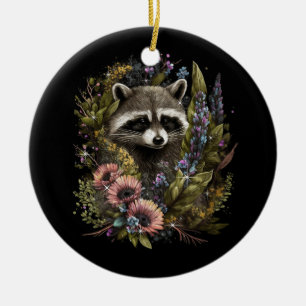 Floral Raccoon Spring Nature Raccoon Lovers Cottag Ceramic Tree Decoration