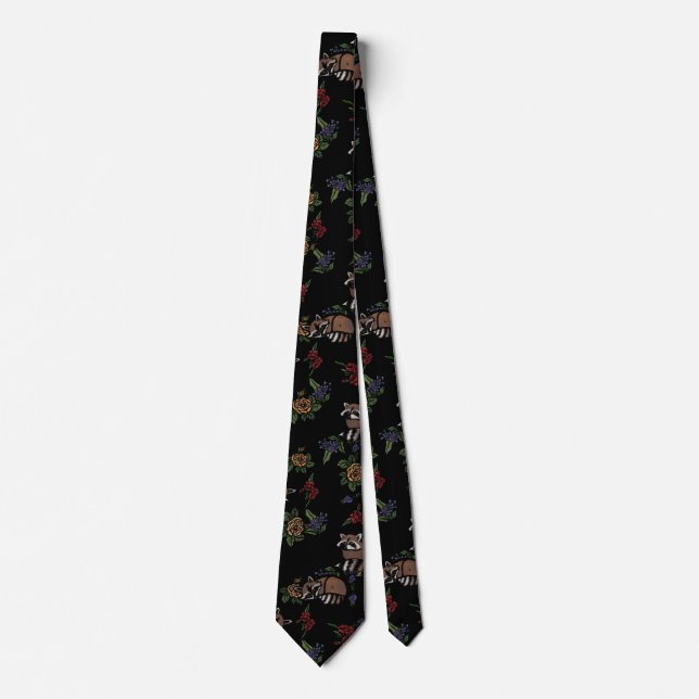 Floral Raccoons Cute Sleeping Racoon Pattern Tie (Front)