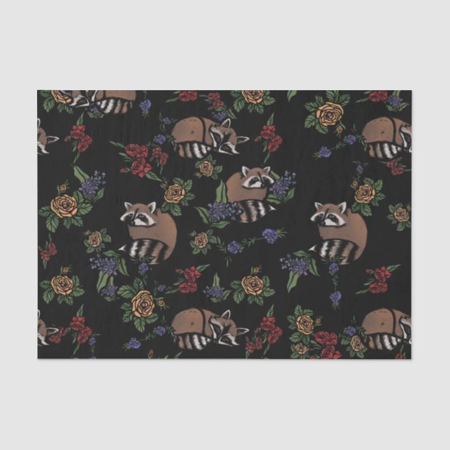Floral Raccoons Cute Sleeping Racoon Pattern Tissue Paper (Front)