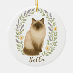 Floral Ragdoll Cat Frame Personalized Name Ceramic Tree Decoration