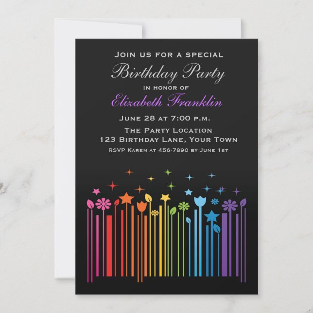 Floral Rainbow Bar Code Party Invitation (Front)