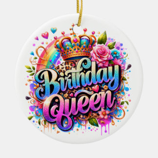 Floral Rainbow Birthday Queen Ceramic Tree Decoration