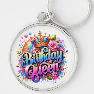 Floral Rainbow Birthday Queen Key Ring