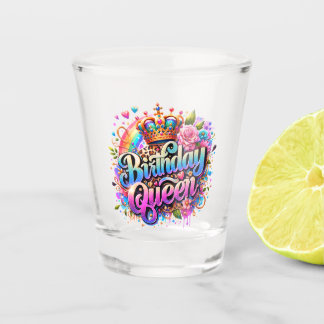 Floral Rainbow Birthday Queen Shot Glass