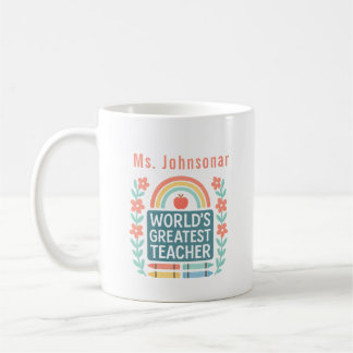 Floral Rainbow Crayon Worlds Greatest Teacher Coffee Mug