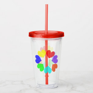 Floral Rainbow Love Hearts Acrylic Tumbler