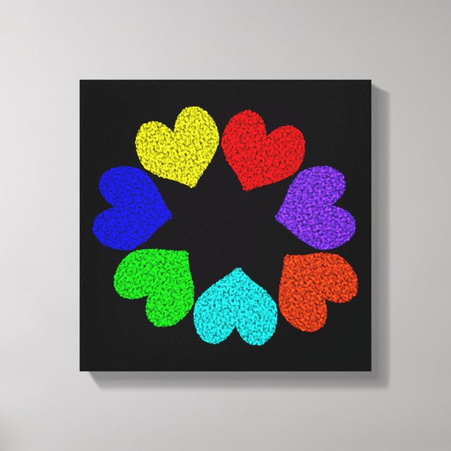 Floral Rainbow Love Hearts Canvas Print (Front)