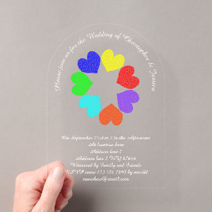 Floral Rainbow Love Hearts Custom Wedding Acrylic Invitations