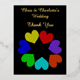 Floral Rainbow Love Hearts Custom Wedding Foil Holiday Postcard