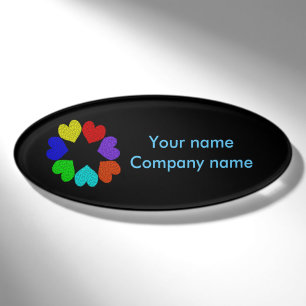 Floral Rainbow Love Hearts Hearts Custom Name Tag