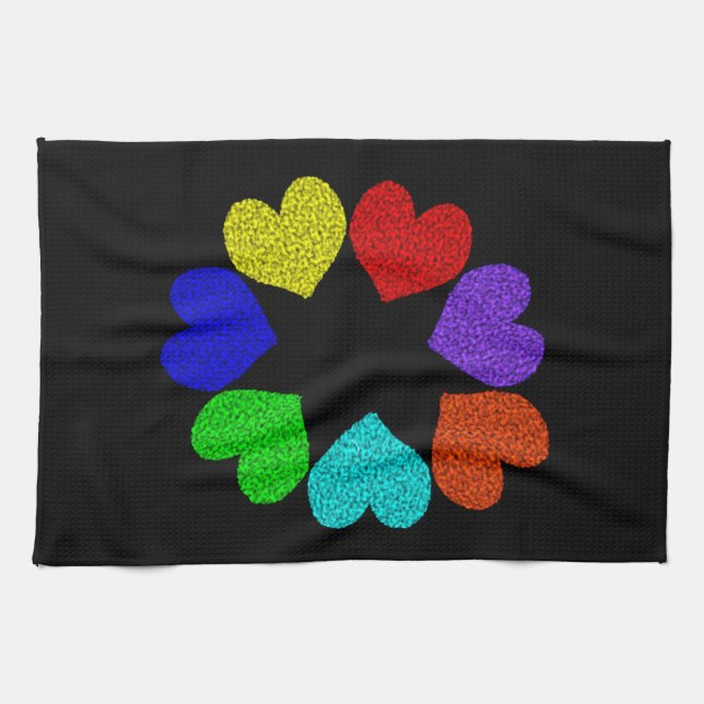 Floral Rainbow Love Hearts Kitchen Towel (Horizontal)