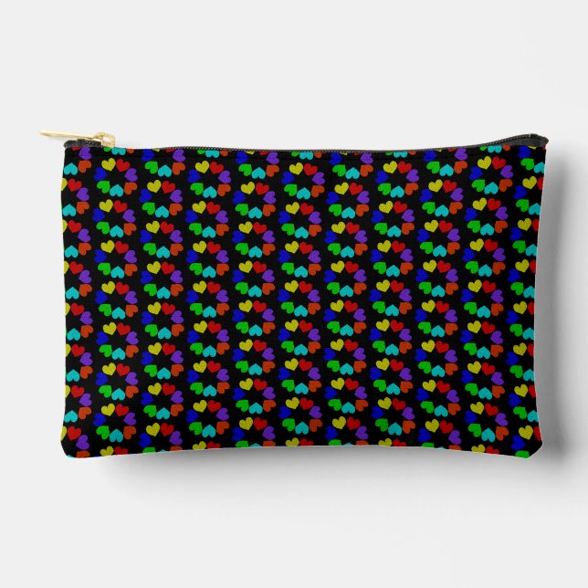 Floral Rainbow Love Hearts Patterned Accessory Pouch (Front)