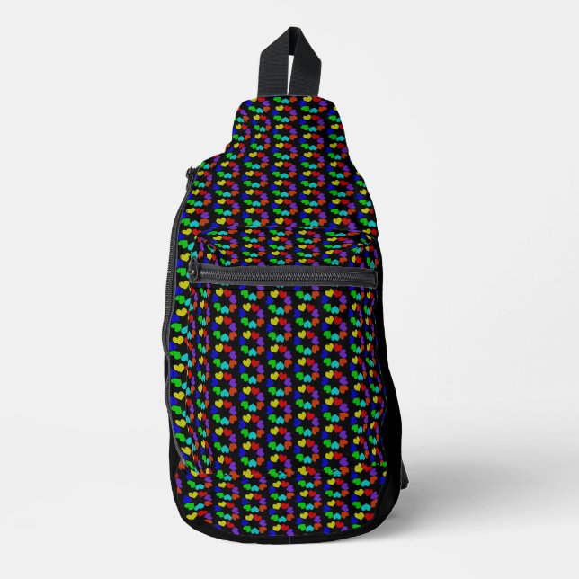 Floral Rainbow Love Hearts Patterned Sling Bag (Front)