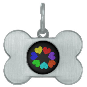 Floral Rainbow Love Hearts Pet Tag