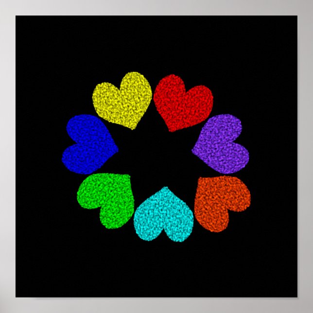 Floral Rainbow Love Hearts Poster (Front)