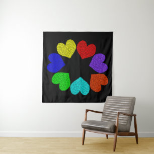 Floral Rainbow Love Hearts Tapestry