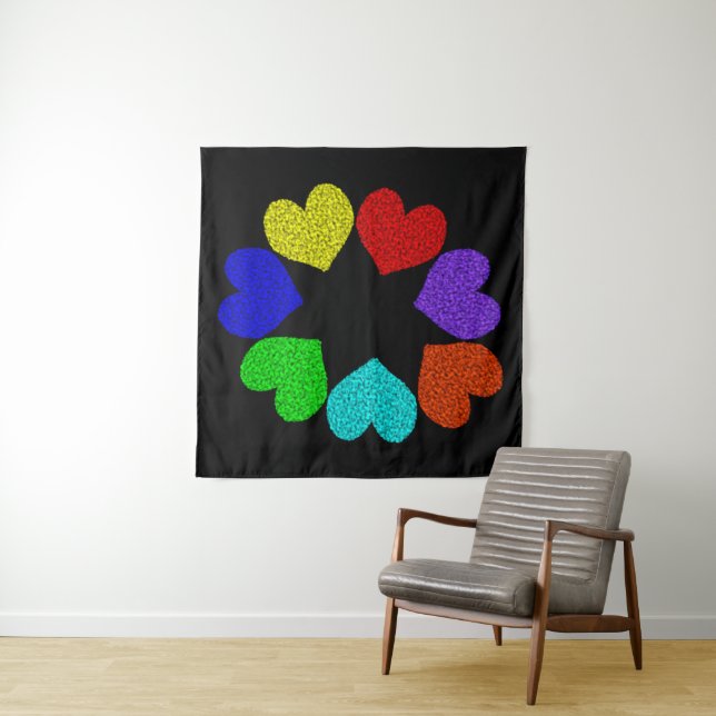 Floral Rainbow Love Hearts Tapestry (In Situ)