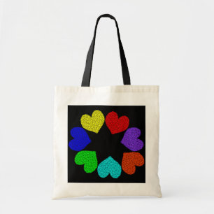 Floral Rainbow Love Hearts Tote Bag