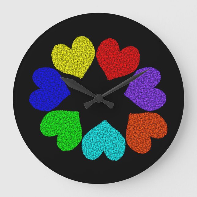 Floral Rainbow Love Hearts Wall Clock (Front)
