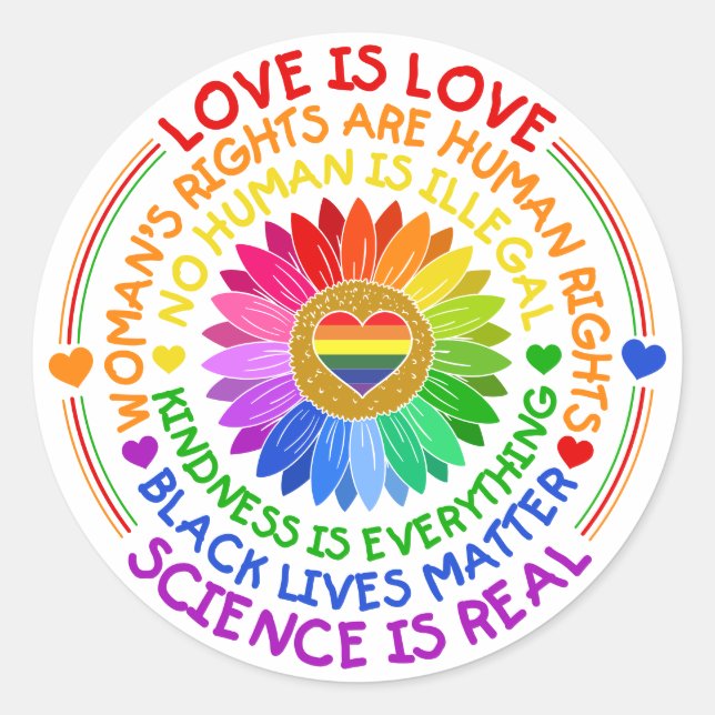 Floral Rainbow Political and Social Stand Classic Round Sticker (Front)