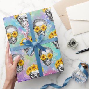 FLORAL RAINBOW SKULL WRAPPING PAPER