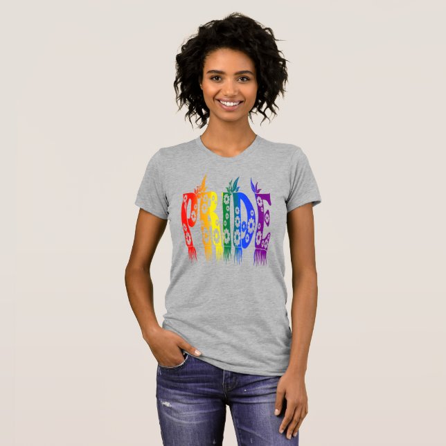 Floral Rainbow Text LGBTQ Gay Pride 2022 T-Shirt (Front Full)