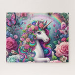 Floral Rainbow Unicorn Jigsaw Puzzle<br><div class="desc">Floral Rainbow Unicorn
Art/illustration
colorful
customizable</div>