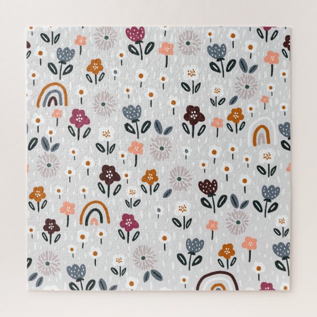 Floral Rainbows: Hand Drawn Seamless Texture Jigsaw Puzzle (Vertical)