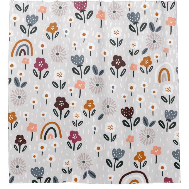 Floral Rainbows: Hand Drawn Seamless Texture Shower Curtain (Front)