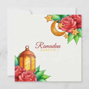 floral Ramadan Kareem   Gold crescent and lantern Holiday Card