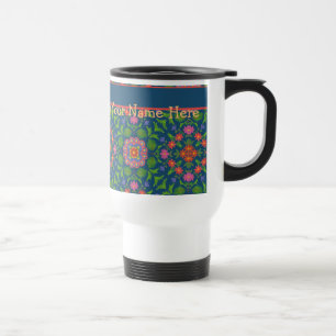 Floral Rangoli Deep Blue Travel Mug to Personalise
