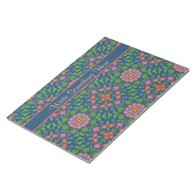 Floral Rangoli on Deep Blue Notepad or Jotter (Angled)