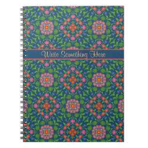 Floral Rangoli on Deep Blue Spiral Notebook
