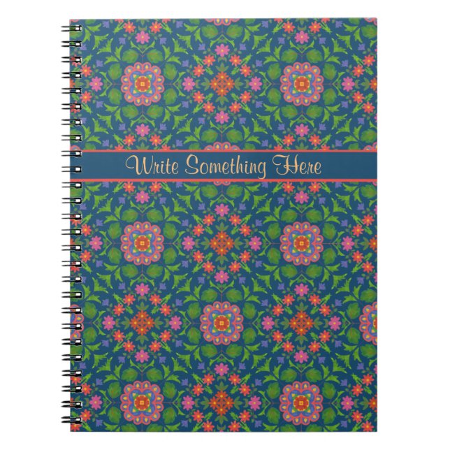 Floral Rangoli on Deep Blue Spiral Notebook (Front)