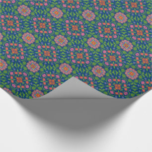 Floral Rangoli Pattern, Deep Blue Wrapping Paper