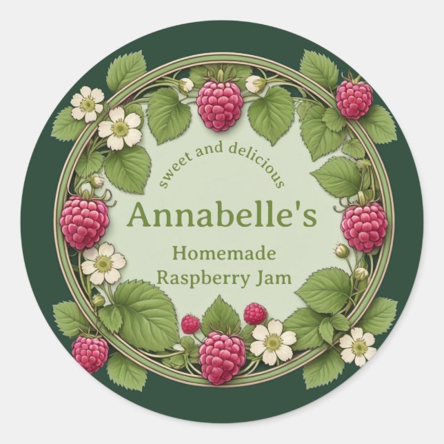 Floral Raspberry Jam Classic Round Sticker (Front)