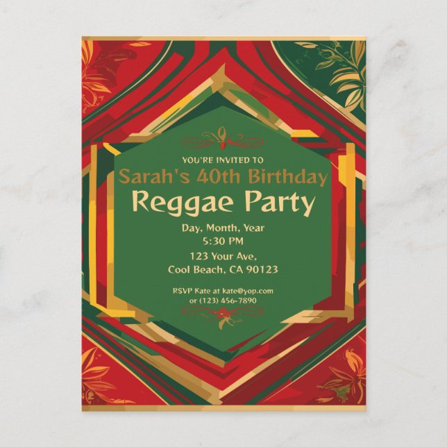 Floral Rasta Colours Customisable Reggae Party  Postcard (Front)