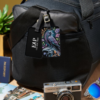 Floral Raven Black Luggage Tag
