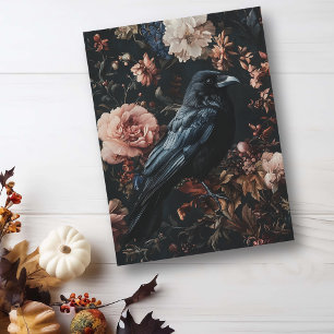 Floral Raven Crow Gothic  Postcard