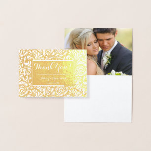 Floral Real Gold Foil Wedding Photo Thank you Card