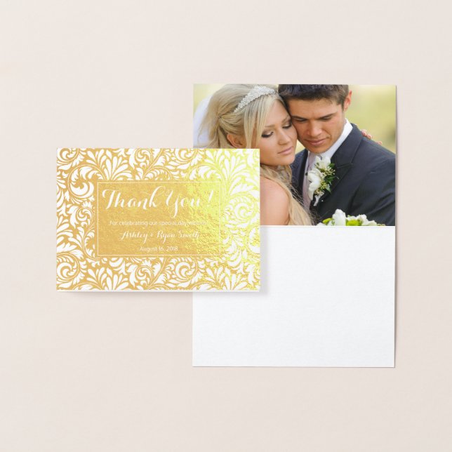 Floral  Real Gold Foil Wedding Photo Thank you Card (Display)