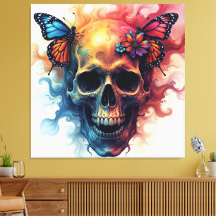 Floral Rebirth Skull Canvas Print