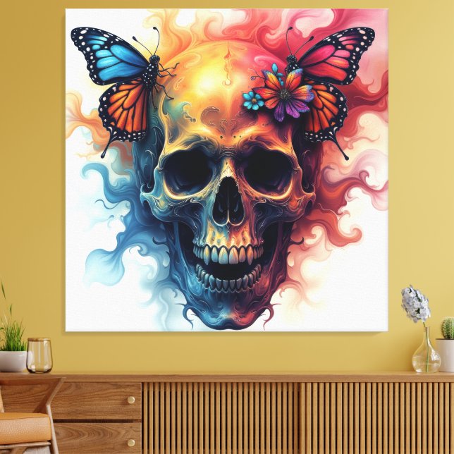 Floral Rebirth Skull Canvas Print (Insitu(LivingRoom))