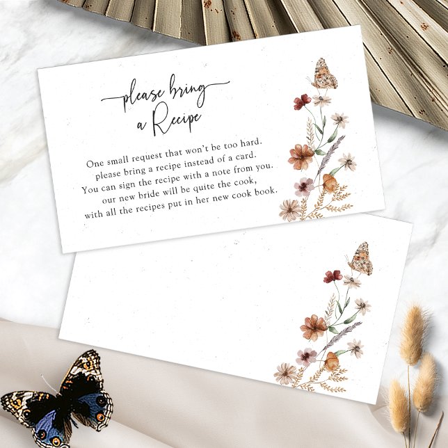 Floral Recipe Request Card (Boho White Floral Recipe Request Card with Butterfly by Painted Paperie
)