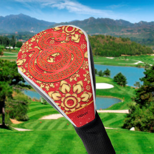 Floral Red and Gold Chinese New Year 2025 Snake Golf Head Cover