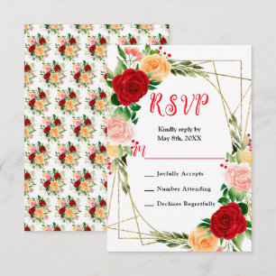Floral Red and Orange Roses Wedding RSVP Card