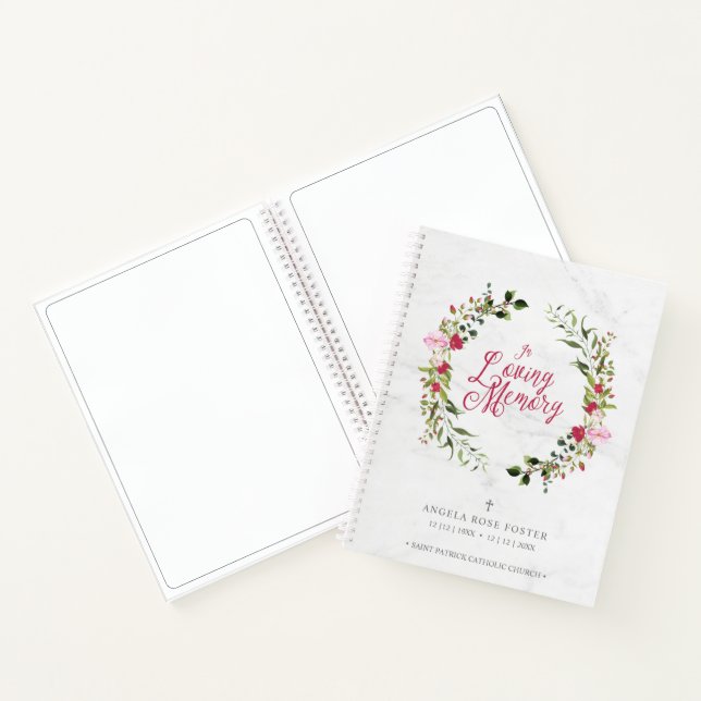 Floral Red and Pink Garland Funeral Condolences Notebook (Inside)